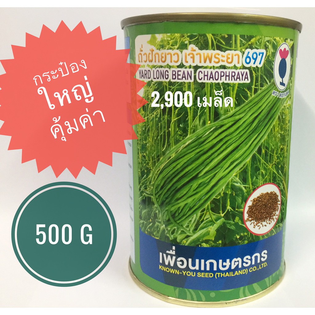 เมล็ดถั่วฝักยาว พันธุ์เนื้อ รสชาติดี ปลูกได้ตลอดปี กระป๋องใหญ่ 500 กรัม