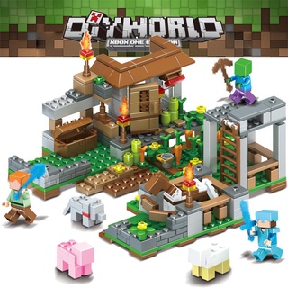 4 In 1My World Bricks Minecraft Village บล็อคตัวต่อเลโก้ของเล่นสําหรับเด็ก 350+ชิ้น