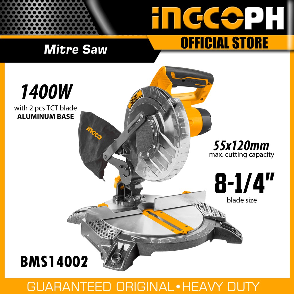 INGCO แท่นเลื่อยองศา 8.1/4 1400 วัตต์ (แถมฟรี! ใบเลื่อยตัดไม้ 1 ใบ) รุ่น BMS14002 ( Mitre Saw 1400w )