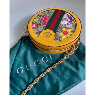 🦋สินค้าพร้อมส่ง🦋  New🤍 Gucci ophidia round crossbody 🌼🌺  พิมพ์ลาย GG + ลายดอกไม้ ขนาด 7 x 7 x 2 นิ้ว สวย เรียบ หรู