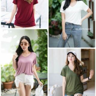 พร้อมส่ง*เสื้อยืดคอวีใหญ่ Oversize ผ้าเรย่อนนำเข้าคุณภาพ ใส่สบาย แมทซ์กับอะไรก็เก๋