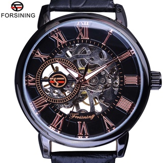 Forsining Black Bezel Red Roman Display Hollow Engraving Watches Men Top Brand Luxury Mechanical Skeleton Watch Clock Wr