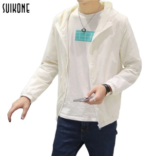 Suikone เสื้อผ้าป้องกันแสงแดดฤดูร้อนใหม่หลายสีแขนยาวคลุมด้วยผ้าป้องกันแสงแดดเสื้อผ้าสีลูกกวาดใสป้องกันแสงแดดเสื้อแจ็คเก็ตผู้ชายแจ็คเก็ตน้ำ