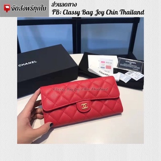 [งานออ ริ]🔥 กระเป๋าสตางค์ ใบยาว ชา แนล wallet สีแดง 19cm.🔥ภาพถ่ายงานจริง