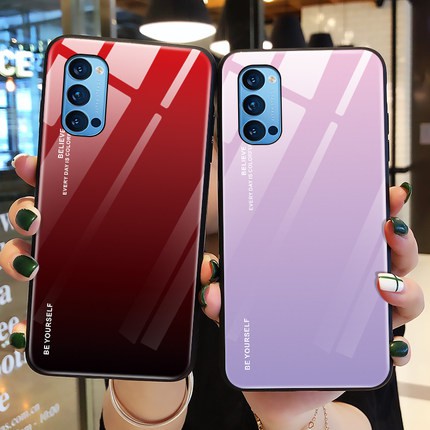 [ส่งจากไทย] Case OPPO Reno 4 เคสกระจกสองสี เคส ขอบนิ่ม เคสกระจกไล่สี