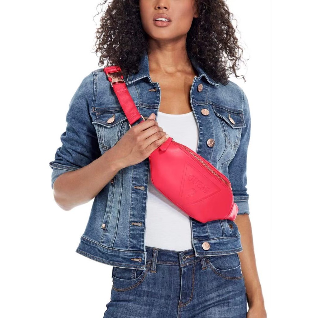 กระเป๋าคาดอก/เอว สีชมพู Guess Factory Women's Gym Embossed Logo Waist Bag  Popping Pink