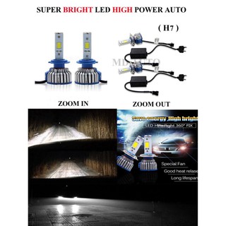 LED ไฟหน้ารถยนต์ SUPER BRIGHT 6000K หลอด LED 100% ทั้ง ไฟสูง และไฟตำ่ ระบบ AUTO LED พร้อมชุดบัลลาร์ด ( H7) )