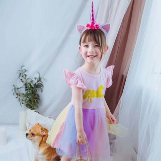 พร้อมส่ง !!P055 Glister Unicorn Dress ยูนิคอร์สแขนระบาย