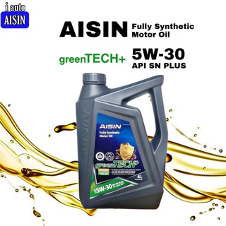 AISIN Fully Synthetic 5W-30 Green TECH+ API SN PLUS 4 ลิตร ไอซิน น้ำมันเครื่องยนต์เบนซิน สังเคราะห์แท้ 100%