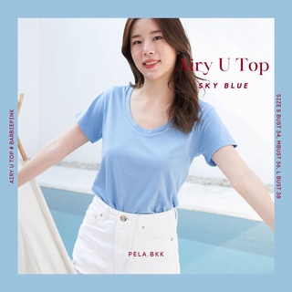 Pela.bkk - Airy U Top เสื้อยืดคอยู สีฟ้า (sky blue)