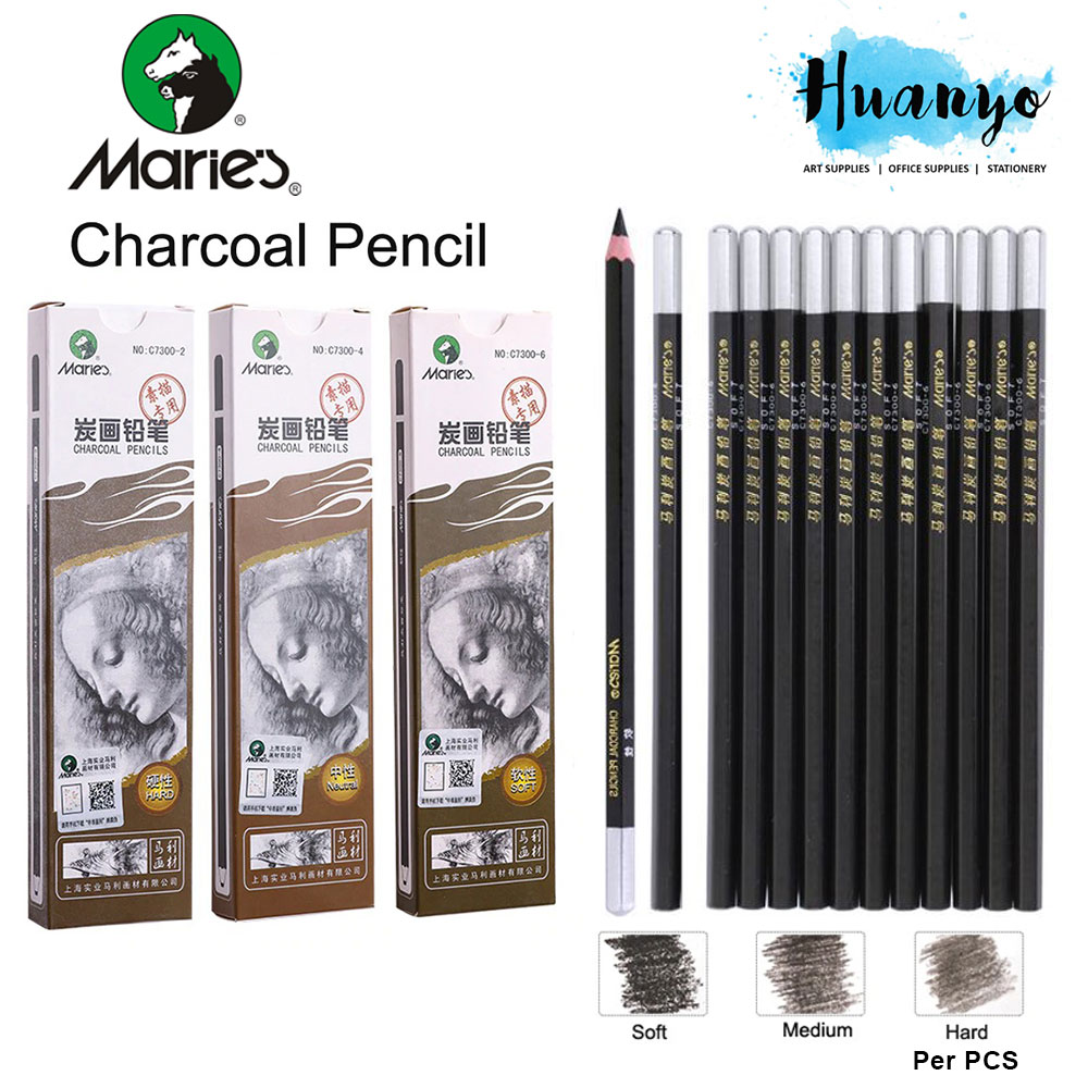 [HUANYO] Maries Artist Drawing Sketching Charcoal Pencil C7300 (Soft / Medium Neutral / Hard) [ต่อชิ้น]