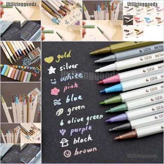 Utilizinggoods ปากกามาร์กเกอร์ สีเมทัลลิก กันน้ํา 10 ชิ้น