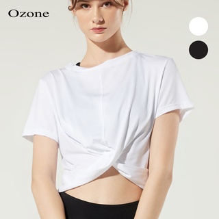 OZONE TWIST CROP TOP เสื้อยืด ออกกำลังกาย สีขาว, สีดำ ผลิตจากผ้าQuick-Dry รุ่น WS2001