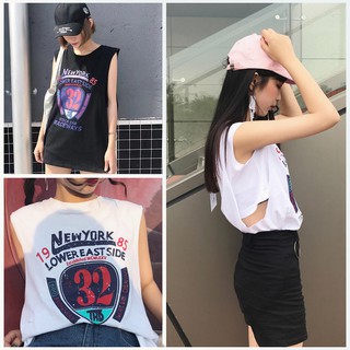 [ลด50% ใช้โค้ด INCS83L]เสื้อแขนกุด new york + ซับใน ดีไซน์ ขีดข้าง