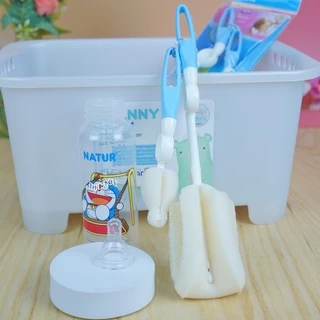 Natur เนเจอร์ แปรงล้างขวดนมและจุกนม แบบฟองน้ำ และแบบไนล่อน ด้ามหมุน360องศา