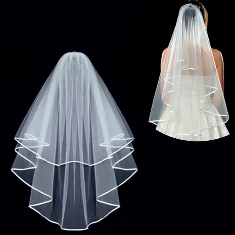 ส งฟร เม อซ อครบ 99บาท Fa Women Elegent Bride Veil Wedding Double Deck Veil Tulle Veils With White Lace Ribbon Edge Shopee Thailand