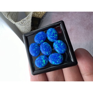 OPAL โอปอล สีฟ้า 9x7 มม SHAPE OVAL Synthetic Opal โอปอสังเคราะห์ LAB MADE OPAL OVAL BLUE 9x7 MM 2 PCS