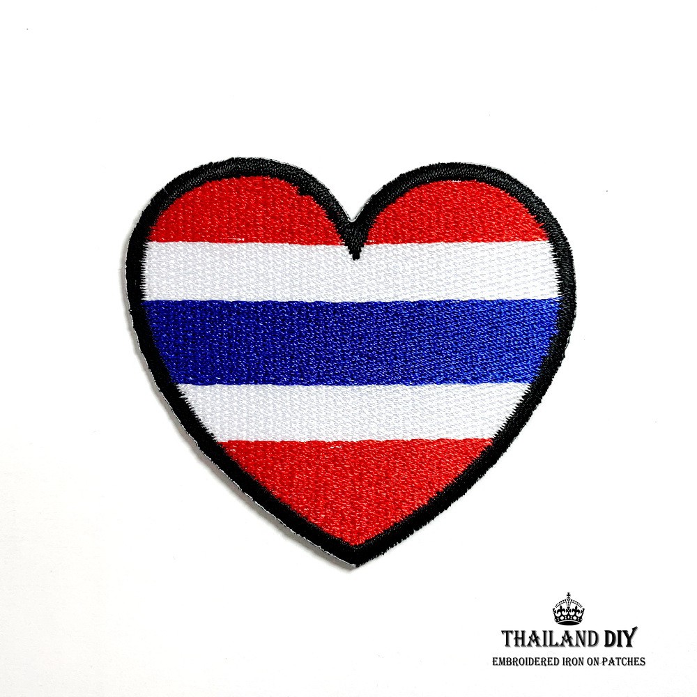 ตัวรีดติดเสื้อ ลาย หัวใจ งานปัก ธงชาติไทย Thailand Heart Flag Patch DIY wop ตัวรีด อาร์ม ตัวรีดลายธงชาติ คนไทย หัวใจไทย