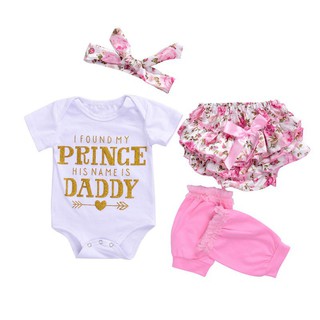 Newborn Infant Baby Girl Cute Clothes Set Short Sleeve Romper + Leggings + Shorts with Headband 4PCS Suit