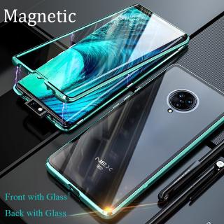 ⭐ใหม่⭐สําหรับ VIVO Nex 3 เคสแม่เหล็ก เคสกระจกนิรภัยสองด้าน VIVO IQOO Pro 5G Y3 Y17 Z5 Y7SMetal Cover