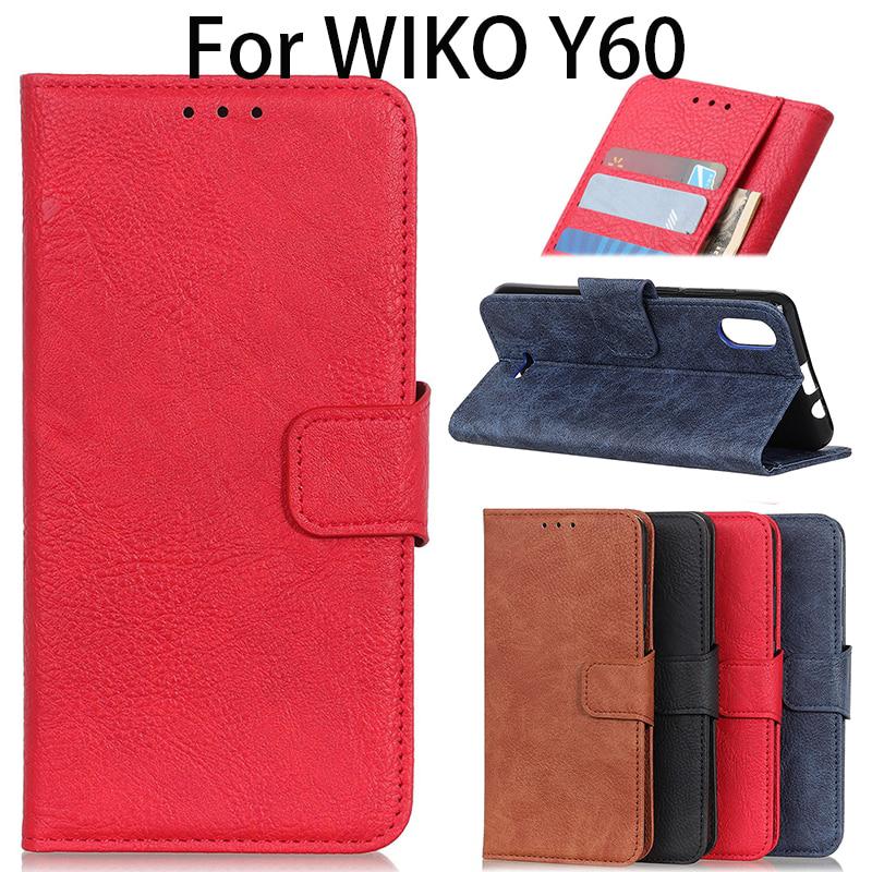 Wiko Y60 กรณีที่ดีลิ้นจี่สีปก Binis Y60 หนัง PU นุ่มป้องกันการแตก TPU