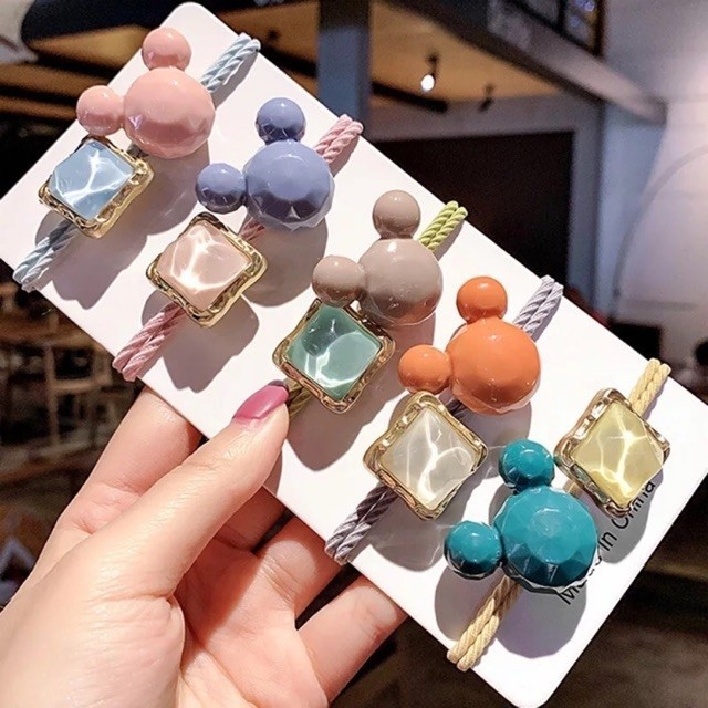 พร้อมส่ง เกาหลีทงแดมุนมิกกี้แหวนผมหัวสี่เหลี่ยมน่ารักเชือกหญิงเครื่องประดับผมสไตล์เกาหลียางรัดผมยืดหยุ่นสูง