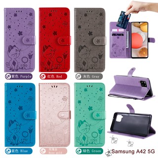 เคสโทรศัพท์มือถือหนังฝาพับ ปักลาย พร้อมช่องใส่บัตร สําหรับ Samsung Galaxy S21 Ultra S21 Plus S21+ A12 A32 A42 5G