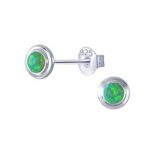 SILVER THAI Silver Fire Green Opal Stud Earrings  เครื่องประดับเงินแท้ ต่างหูเงินแท้925 ต่างหูโอปอลสีเขียวเงินแท้925