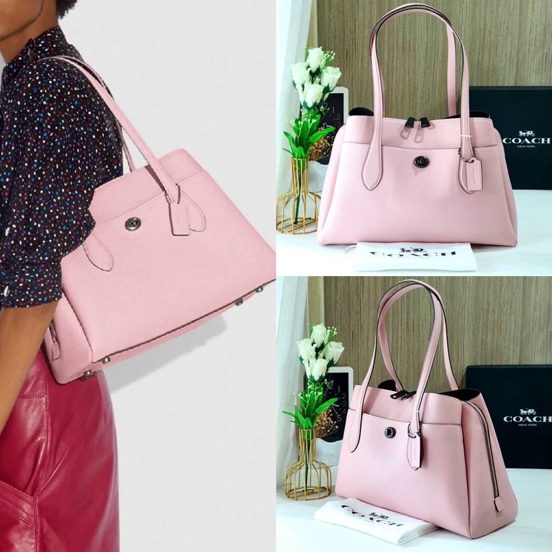 🎀 (สด-ผ่อน) กระเป๋าสะพายไหล่ สีชมพู งาน Shop Coach 88340 Lora Carryall