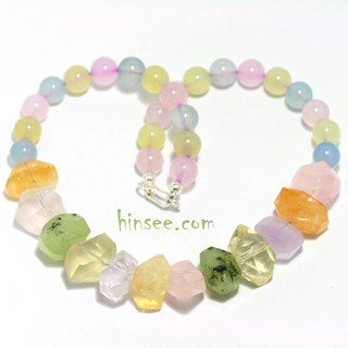 สร้อยคาลซิโดนี (Chalcedony) 10 มม. จี้ทรงอิสระ เบริล Beryl สีหวานสวยมาก  สร้อยยาว 18 นิ้ว