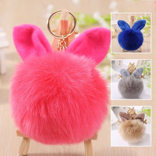 sunnyheart Faux Fur กระต่ายหูนุ่ม Pompom ลูกพวงกุญแจโซ่พวงกุญแจจี้ Charm จี้