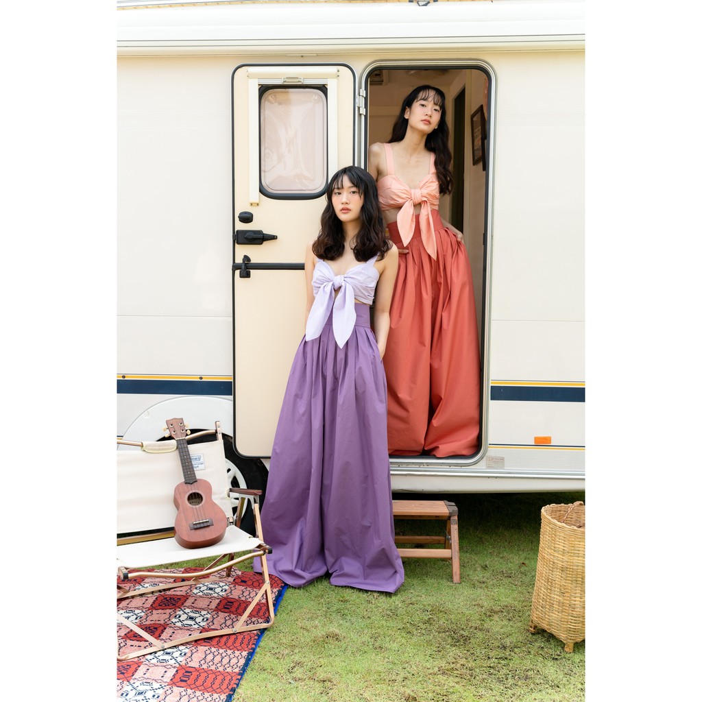 SIRINTRA The SRT X3 TPN27 - Pants กางเกงขอบเอวสูง ขาบาน จีบรอบตัว ผ้าคอตตอน