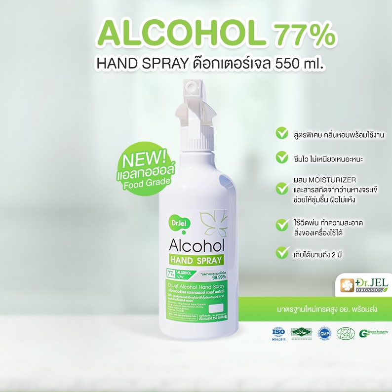 Doctorjel สเปรย์ขวดพร้อมใช้ แอลกอฮอล์ 77% แฮนด์ สเปรย์ ฟู้ดเกรด  ถูกที่สุด ดีที่สุด มาตรฐานใหม่เกรดส