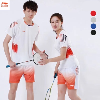 Li Ning เสื้อผ้าแบดมินตัน แห้งเร็ว ผู้ชายและผู้หญิง แขนสั้น ฤดูร้อน ระบายอากาศ สบาย ๆ ตาราง เทนนิส เสื้อผ้าทีมแข่งขัน