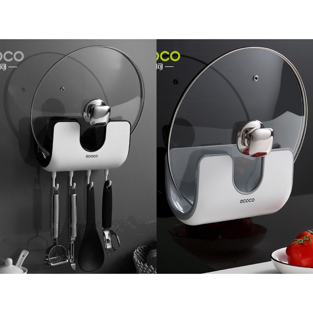 ecoco ชั้นวางฝาหม้อ ชั้นวางของติดผนัง ไม่ต้องเจาะ E1813