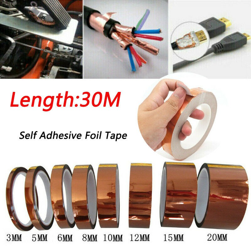 เทปฉนวนกันความร้อน ความยาว 30 เมตร Kapton แบบ 3 5 6 8 10 12 15 20 มม. 1 ชิ้น
