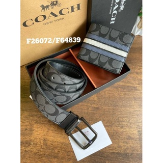 ส่งฟรี🔥 ซื้อ1ได้ถึง 2 💕 Coach Box Set เซตสุดคุ้ม!! มาพร้อมกล่องสุดหรู กระเป๋าสตางค์แถบน้ำเงิน + เข็มขัดลายซี