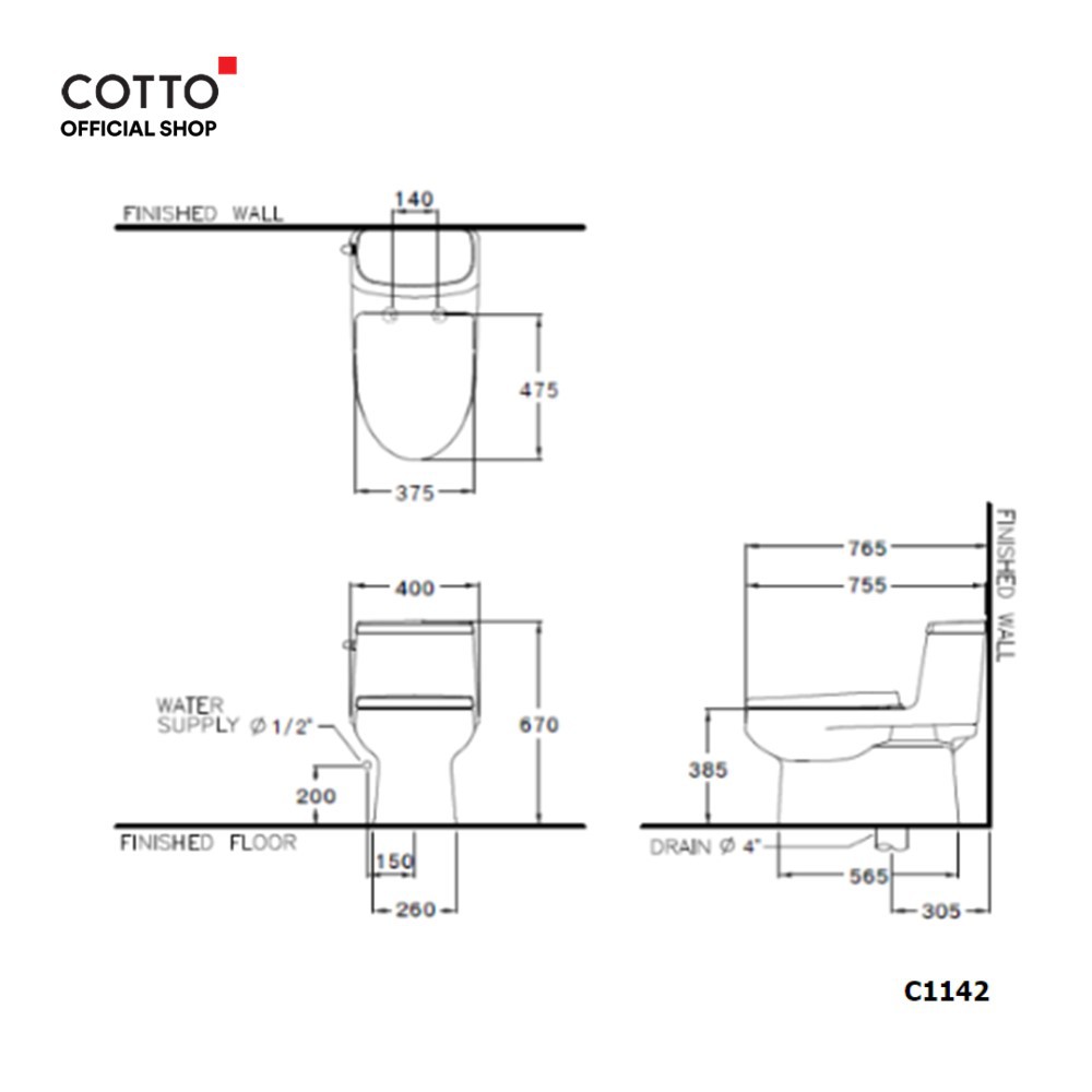 COTTO สุขภัณฑ์แบบชิ้นเดียว รุ่น C1142 Priz II 6L - รูปที่ 4