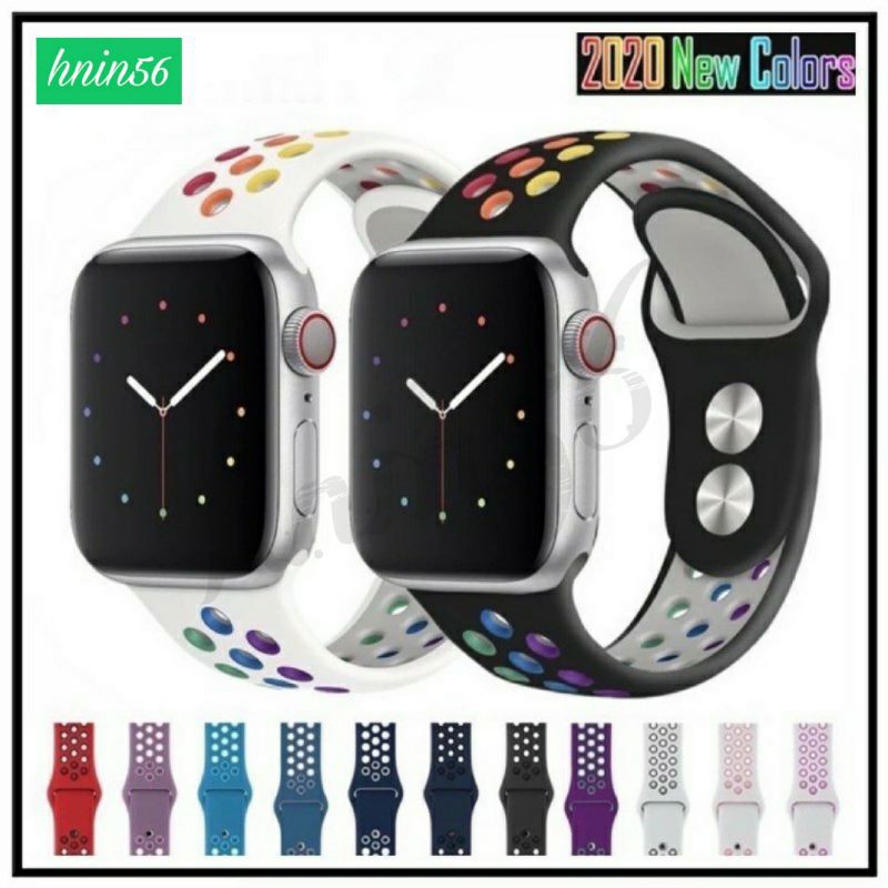 สายnike สีรุ้ง ของ smart watch w55/fp5/t5/t500/i6/i7s/w54/P90/p90pro มีทุกขนาด