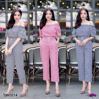 (7014) Set  2 ชิ้น เสื้อปาดไหล่ ลายสก๊อต
