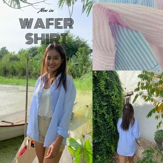 VEERIN Wafer Shirt เสื้อเชิ้ตลายทาง ผ้ามีtexture