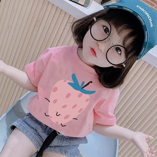 nana💕พร้อมส่ง💕เสื้อยืดเด็ก เสื้อยืดลายสตรอเบอร์รี่สำหรับเด็กผู้หญิง น่ารักใส่สบาย 6019