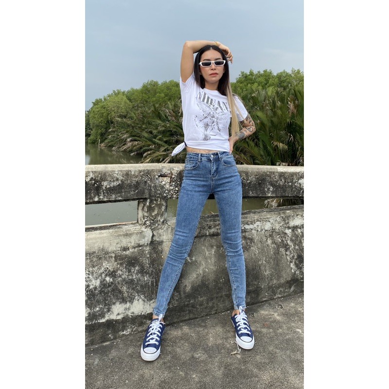 jeans7390เอวสูงผ้ายืด