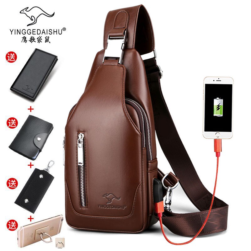 ✕&gt;Eagle Song Kangaroo Leather Texture Men s Chest Bag Casual Shoulder Bag Messenger Bag Chest Small Backpack Men s Soft