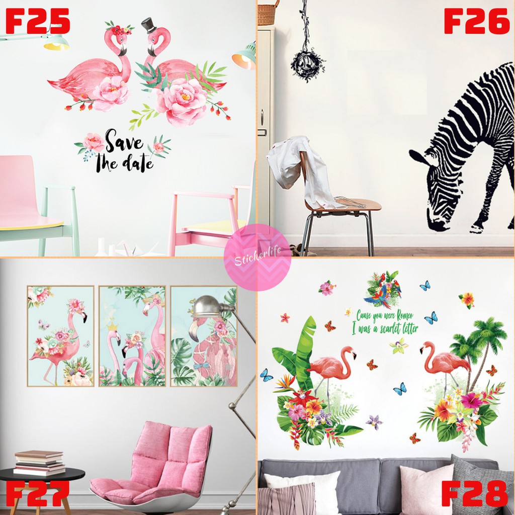 สติ๊กเกอร์ติดผนัง 3D Wall Sticker diy ตกแต่งบ้าน พร้อมส่ง สติ๊กเกอร์สัตว์ นกฟลามิงโก ยีราฟ หมา สวย