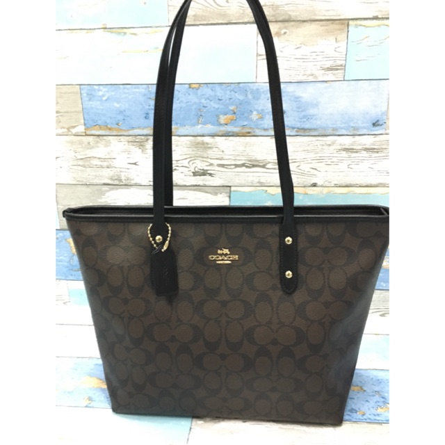 COACH กระเป๋า CITY ZIP TOTE IN SIGNATURE F58292 of IMAA8 (IM/BROWN/BLACK)