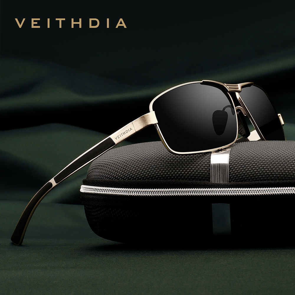 [พร้อมกล่อง] Veithdia 2490 แว่นตากันแดด เลนส์โพลาไรซ์ กรอบโลหะผสม ทรงสี่เหลี่ยมผืนผ้า คุณภาพสูง สไตล์วินเทจ เดินทาง กลางแจ้ง สําหรับผู้ชาย