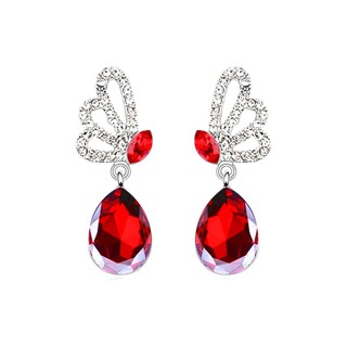 TANITTgems ต่างหูรูปผีเสื้อประดับคริสตัลออสเตรีย (สีแดงทับทิม)