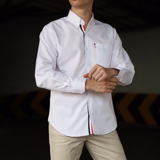 เสื้อเชิ๊ตสีพื้น แต่งลายฝรั่งเศษ ผ้าcotton twill