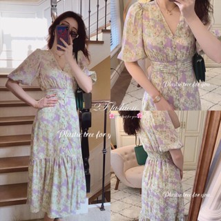 Maxi dress เดรสยาวลายดอกโทนสีม่วงพาสเทลสวย